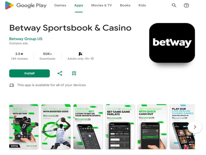 Скачать приложение Betway для Android